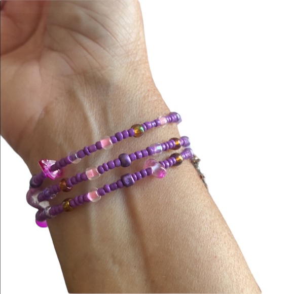 Handmade Petite Purple and Pink Wrap Bracelet - Picture 3 of 4